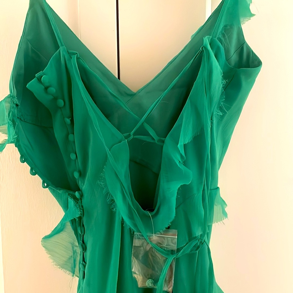Green Ruffled Backless Evening Dress - Picture 5 of 7